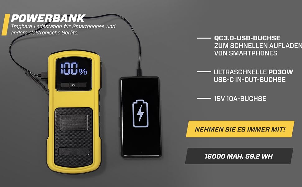 Бустер для автомобіля MAXTOOLS JS500 2200A 22Ah, пусковий пристрій (джампстартер) для 12V дизельних та бензинових двигунів, Powerbank з LED-ліхтарем та USB
