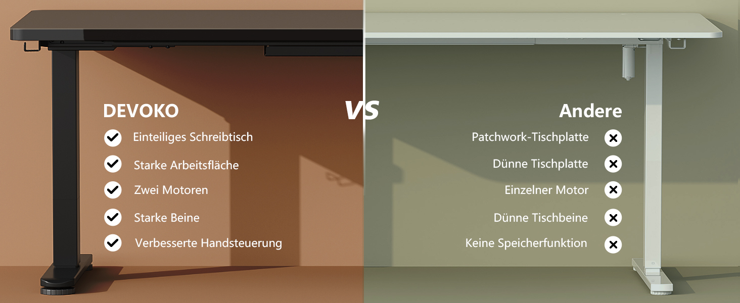 Регульований за висотою стіл Devoko з 2 моторами, 25 мм, 160x80 см, електричний, мобільний, з органайзером для кабелів, чорний. Ергономічний комп'ютерний стіл для офісу