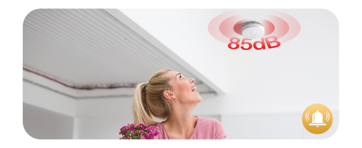 Датчик диму GS536GC з магнітною кріпленням, 5 шт. - Пожежний детектор з фотоелектричним сенсором, сертифікований DIN EN14604, 85 дБ