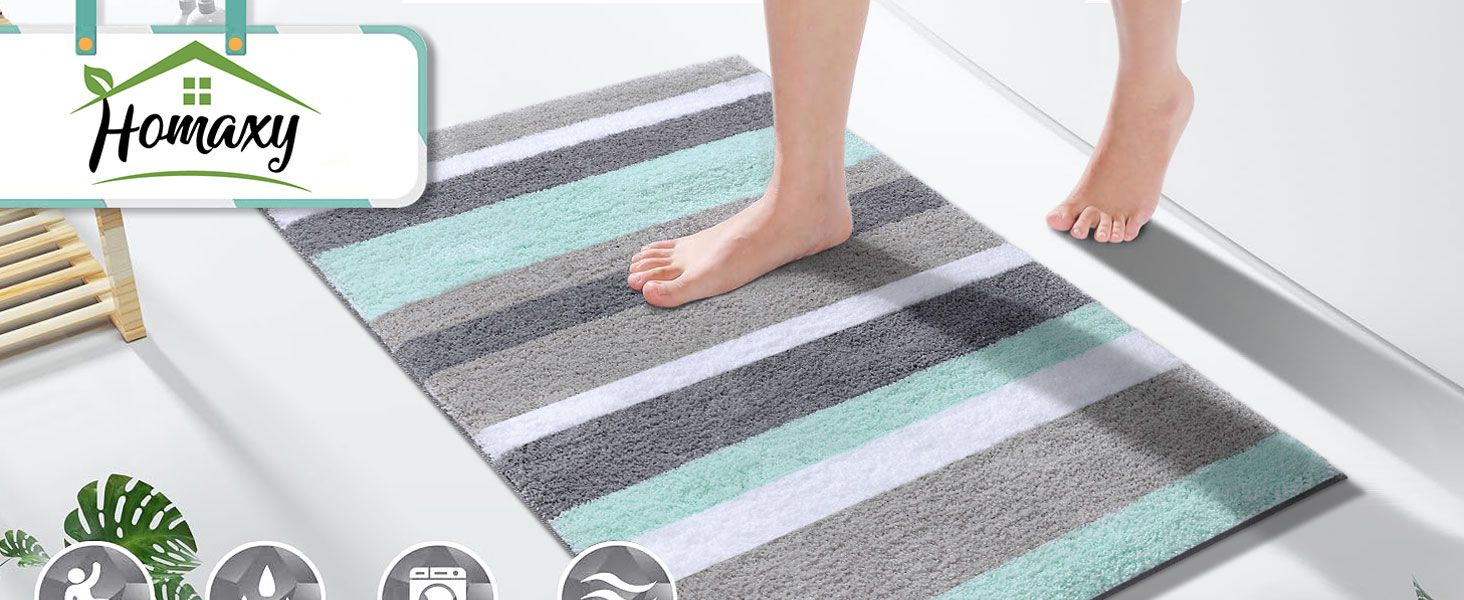 Набір килимків для ванної кімнати Homaxy (2 шт.) з мікрофібри, 40x60 см + 40x120 см, зелено-сірий. Вбираючі, м'які, з високим ворсом