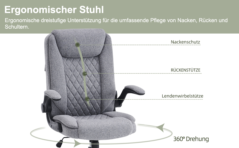 Офісний крісло CASTLOVE Ергономічне, для дому та офісу, сірого кольору, з підлокітниками, регулюванням висоти та нахилу, з підголівником, 150 кг, тканина