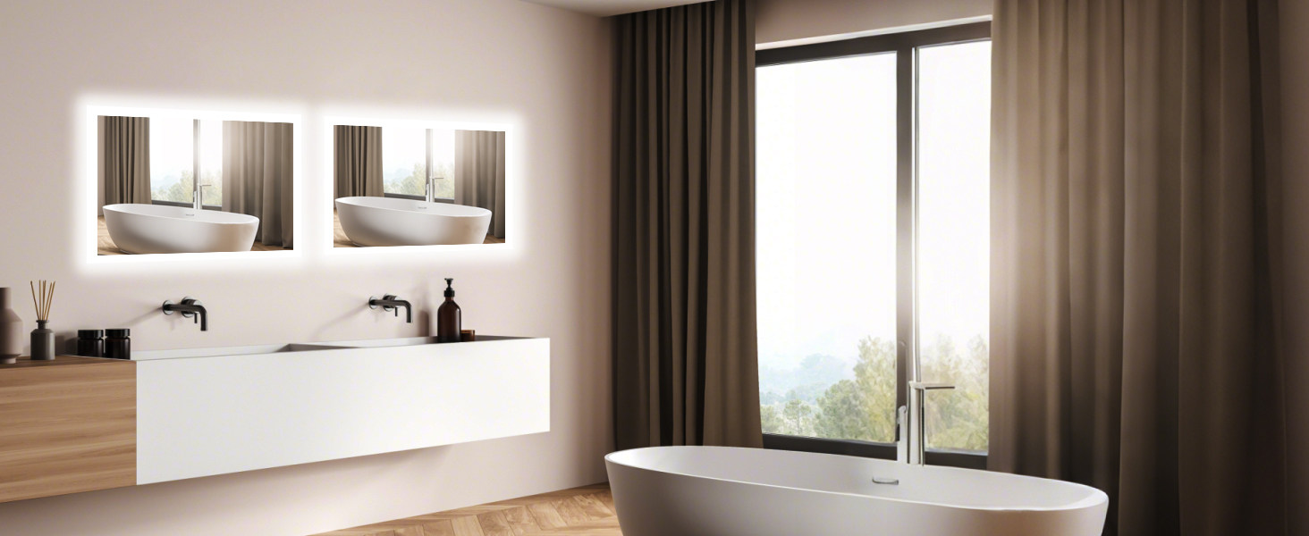 Дзеркало для ванної кімнати з підсвічуванням LED, антизапар, 2 кольори світла (3000K/6500K), нахильний вимикач, прямокутне, 45x60 см