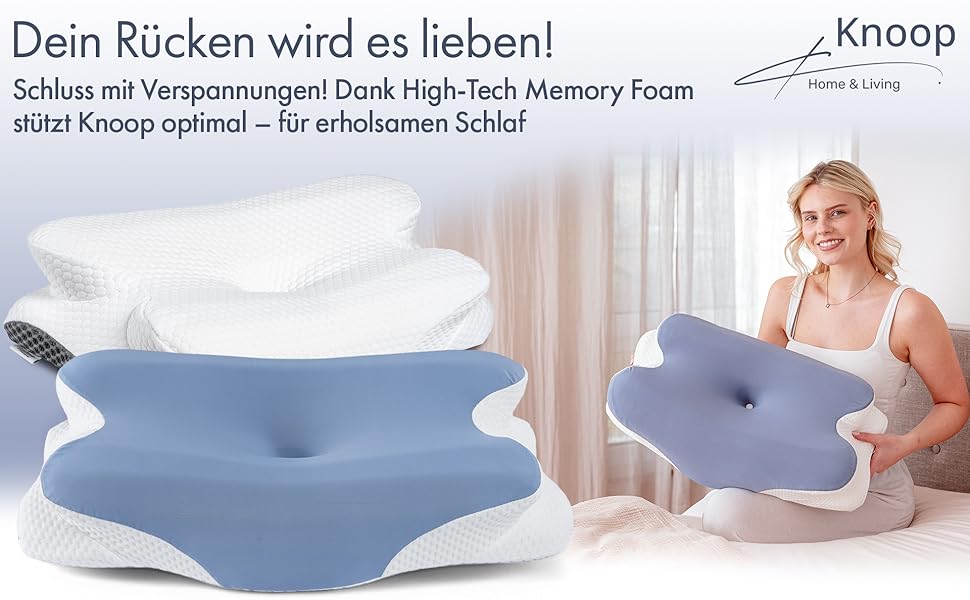 Ортопедична подушка Knoop Home & Living® з піною з пам'яті ефекту - для підтримки шиї та зняття болю - ідеально підходить для тих, хто спить на боці та на спині - знімний чохол