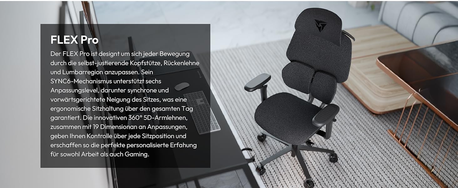 Ігровий крісло ThunderX3 Flex Pro Loft сірого кольору | Ергономічне офісне крісло з тканинною оббивкою, регулювання 19D, 5D підлокітники, механізм SYNC6, дихаюча тканина, для офісу та геймінгу