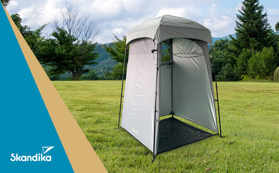 Намет для душу Skandika Camping | Переодягальний намет з висотою 210 см, сріблясте покриття, непрозорий, з окремим дном, вікно з москітною сіткою, кріплення для душу | Туалетний намет (Швидкий старт)