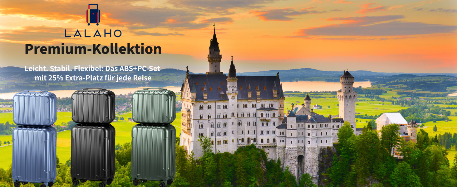 Набір валіз LALAHO 2 шт: велика та маленька, з косметичкою, ABS+PC, телескопічний ручка, ручна поклажа, градієнтний дизайн, сіро-блакитний