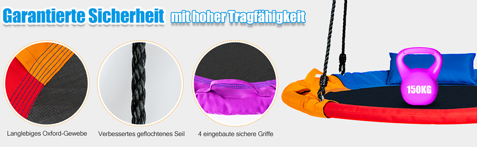 Шоукель-гніздо COSTWAY з подушкою та ручками, дитяча гойдалка з регульованим тросом 100-180 см, вантажопідйомність до 150 кг для дітей та дорослих, для використання в приміщенні та на вулиці, кольорова