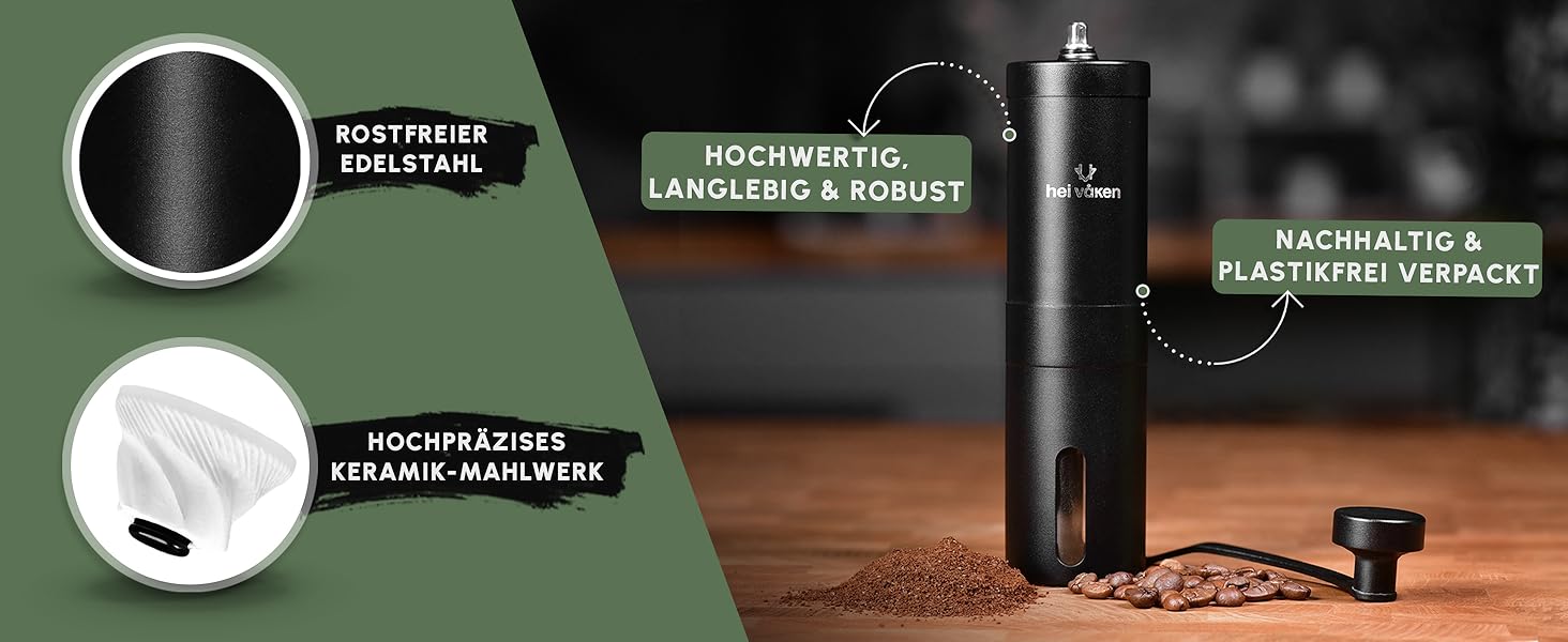 Ручна кавомолка з конічним жорнами - регульований ступінь помелу - кавомолка з нержавіючої сталі для дому та в дорогу