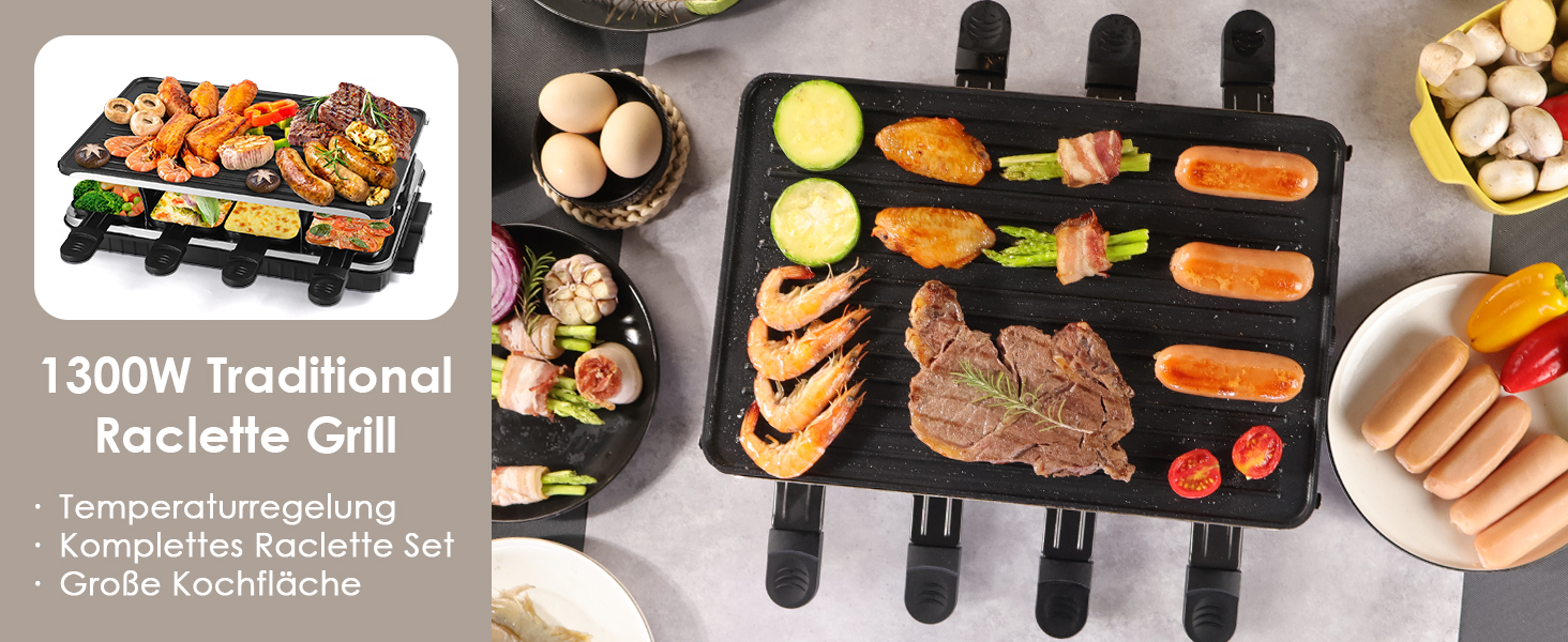 Електричний гриль-ракле для 8 осіб з антипригарним покриттям та 8 міні-сковорідками