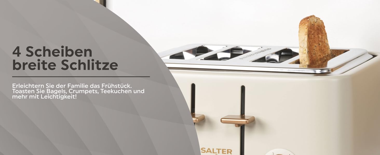 Тостер SALTER Pebble на 4 тости, чорно-сірий: розширені слоти, 6 режимів підсмажування, розморожування, підігрів, функція скасування