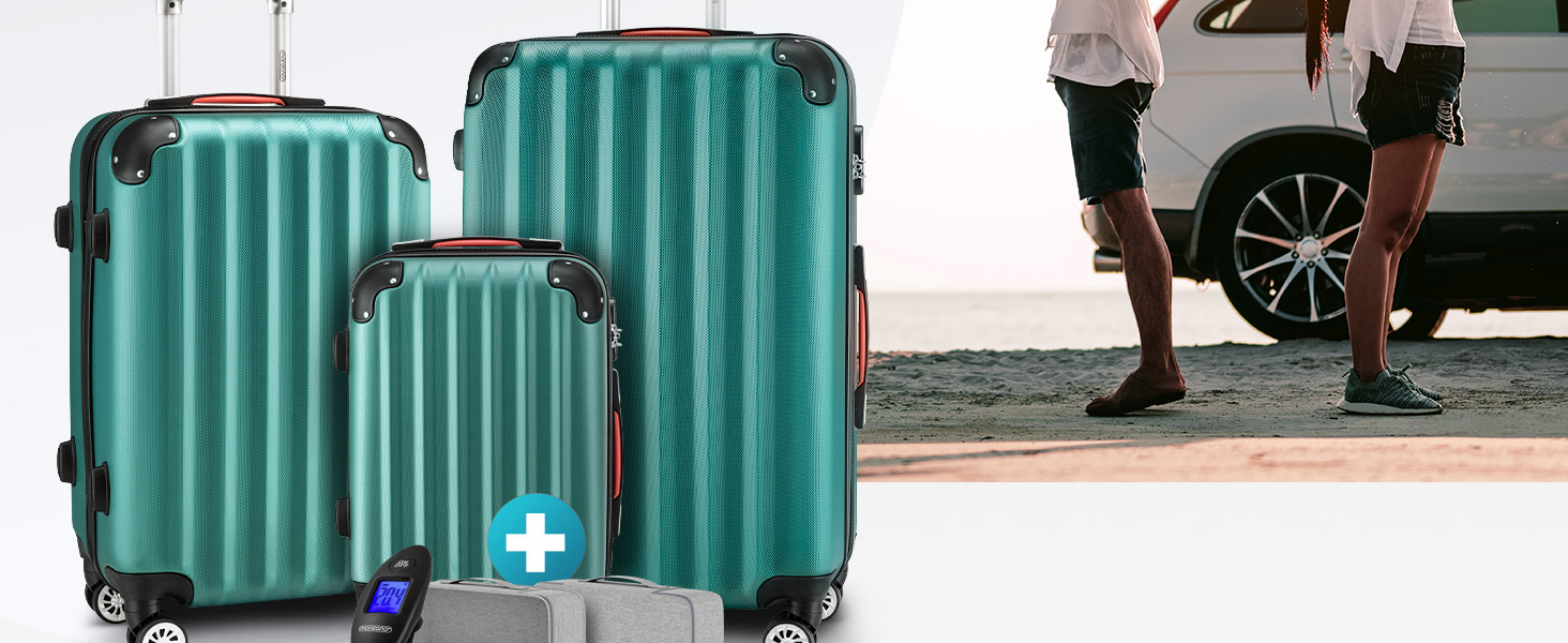 Набір валіз Monzana® 3шт (зелений) M-L-XL з замком, органайзером та вагами - гнучкі ручки, подвійні колеса, підставка, тріумф, валіза з жорстким корпусом, багажний набір