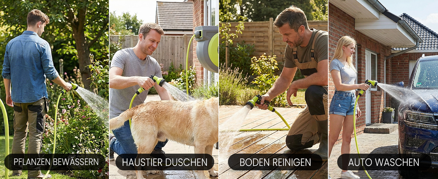 Шланговий барабан настінний автоматичний 40м, з фіксацією довжини, поворотна кріплення 180°, 9 режимів поливу для саду та миття авто