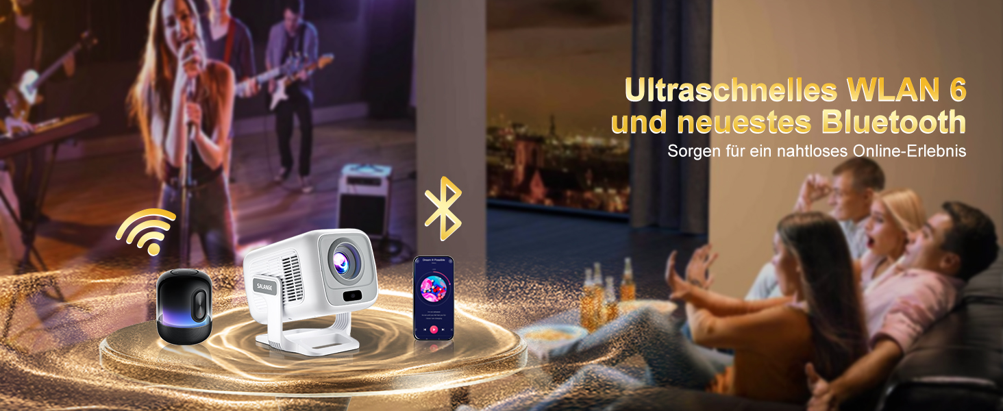 Міні проєктор Salange 4K з Wi-Fi 6, Bluetooth 5.2 та Android 11.0 для дому, смарт-проєктор з обертанням 180°, сумісний з телефоном/Xbox/ноутбуком/TV Stick/USB, білий (Sala260max)