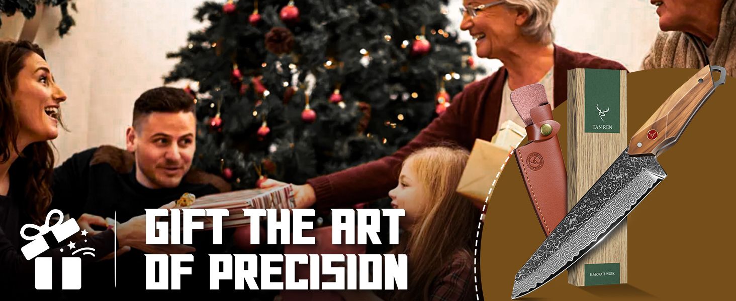 Ніж кухарський Damast від TAN REN, професійний ніж з дамаської сталі, з подарунковою коробкою, ручної роботи, для м'яса, надзвичайно гострий