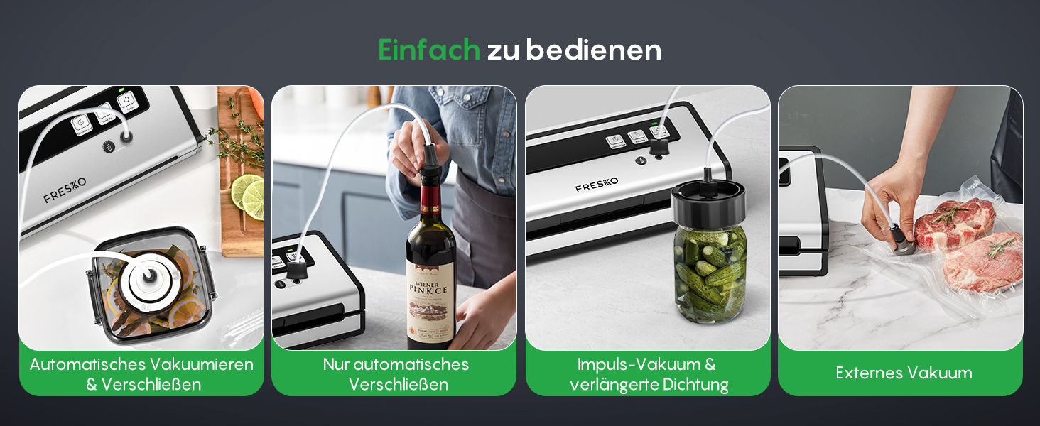 Вакууматор FRESKO Automax V2, автоматичний вакууматор для продуктів 140 Вт, подвійний гарячий шов, режими «сухий/вологий», чорний