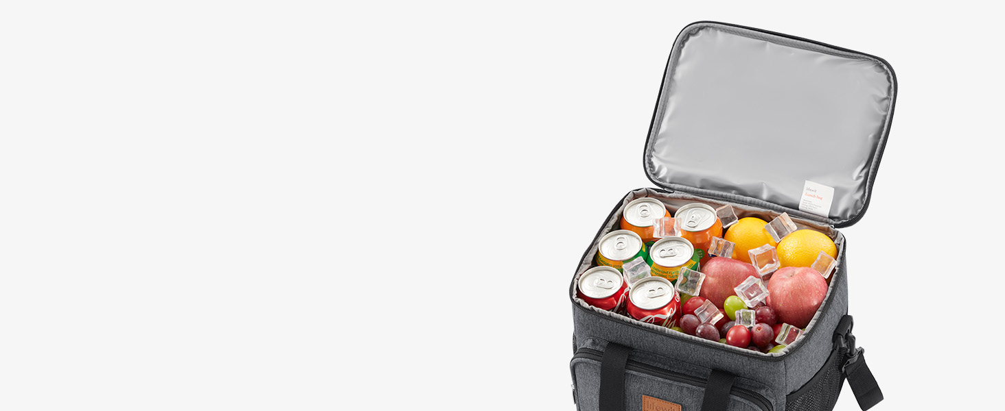 Термосумка-холодильник Lifewit 15л, сіра: сумка-холодильник для пікніка, пляжу, роботи, подорожей. Ізольована, складана, водонепроникна сумка для обіду, напоїв
