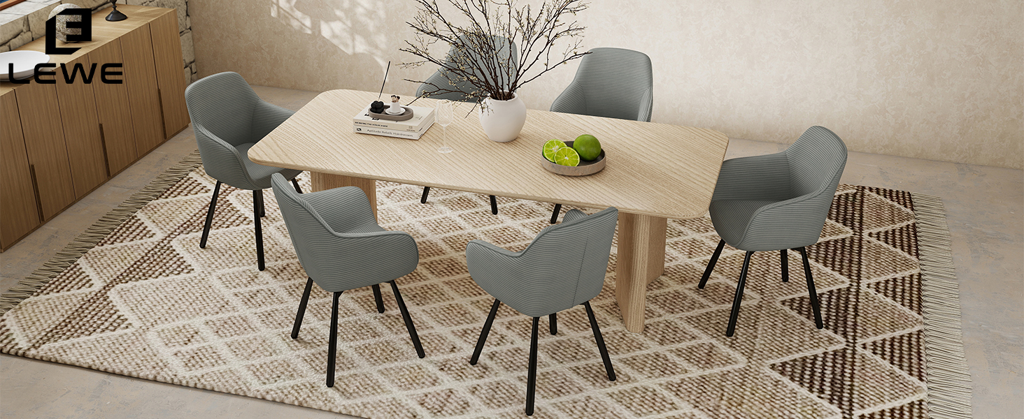 LEWE Комплект з 4-х обертових стільців для їдальні з підлокітниками, сірий. Сучасні стільці для кухні/вітальні з дерев'яними ніжками та спинкою.