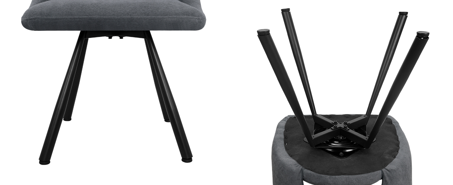 LEWE Комплект обідніх стільців 6 шт., поворотні, для кухні, вітальні, спальні, ергономічні, без підлокітників, тканина кашемір (темно-сірий, 4 поворотні)