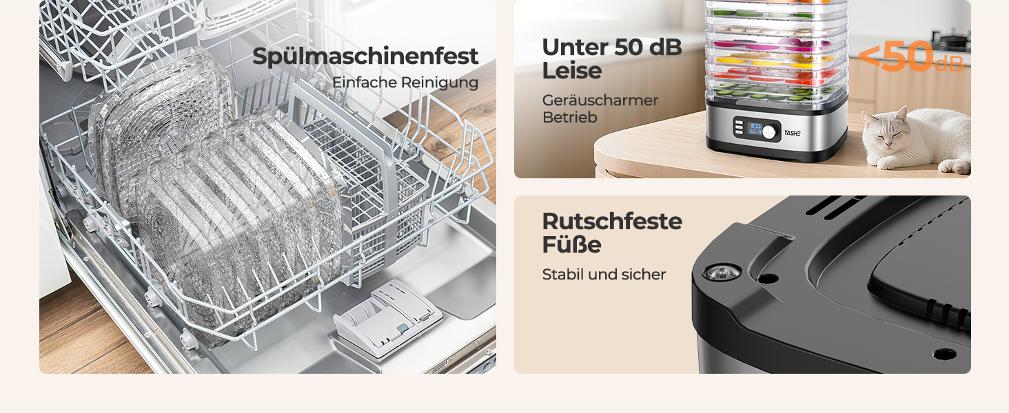 Сушарка для продуктів YASHE 8-ярусна, з регулюванням часу та температури до 72 год, з сітчастими вставками, роликом для фруктів та щипцями з нержавіючої сталі для м'яса, фруктів, овочів, трав, без BPA