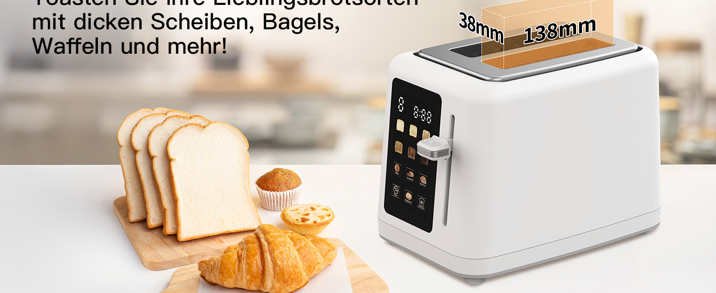 Тостер aeco toastlab Elite на 2 тости, з підставкою для булочок, широкі слоти, 6 рівнів підсмажування, 10 програм, 850W, LCD-дисплей, функція підйому, розморожування, піддон для крихт (MAX)