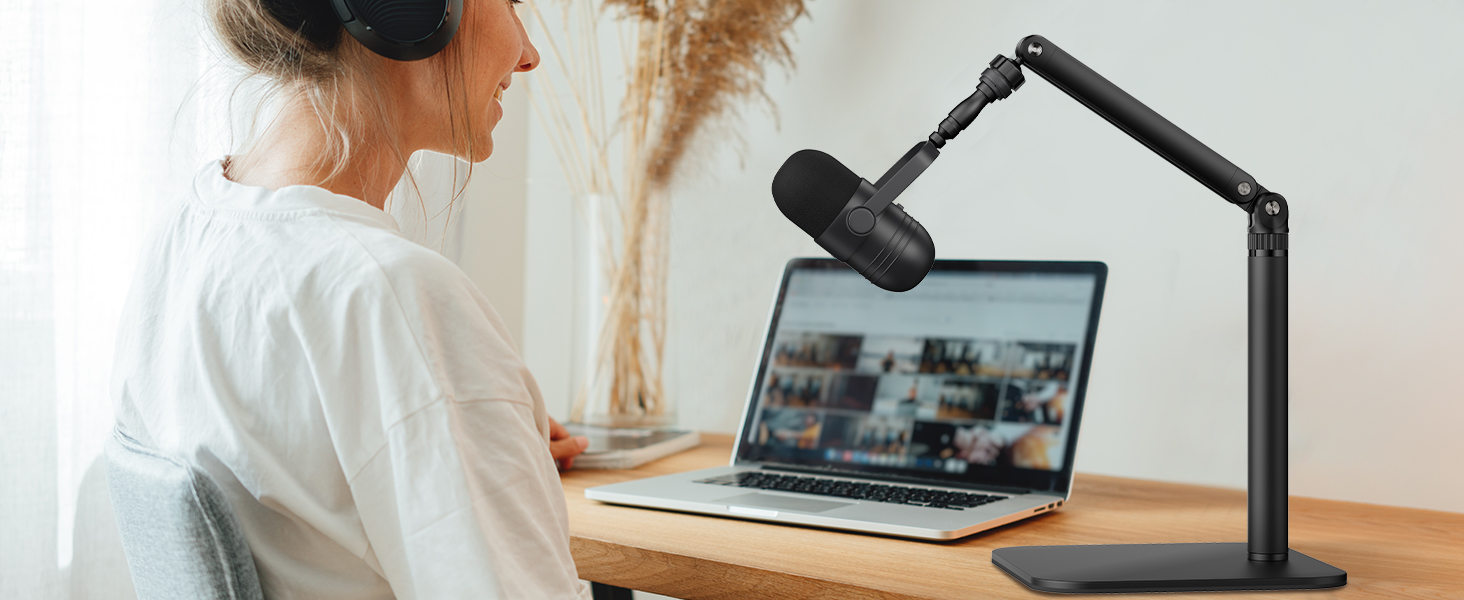 Тримач для мікрофона на стіл, регульований кронштейн 1/4-3/8-5/8 дюйми для Blue Yeti, Fifine, HyperX, мікрофонів/веб-камер/DSLR камер для студії, подкастів, стрімінгу (7-50 см)