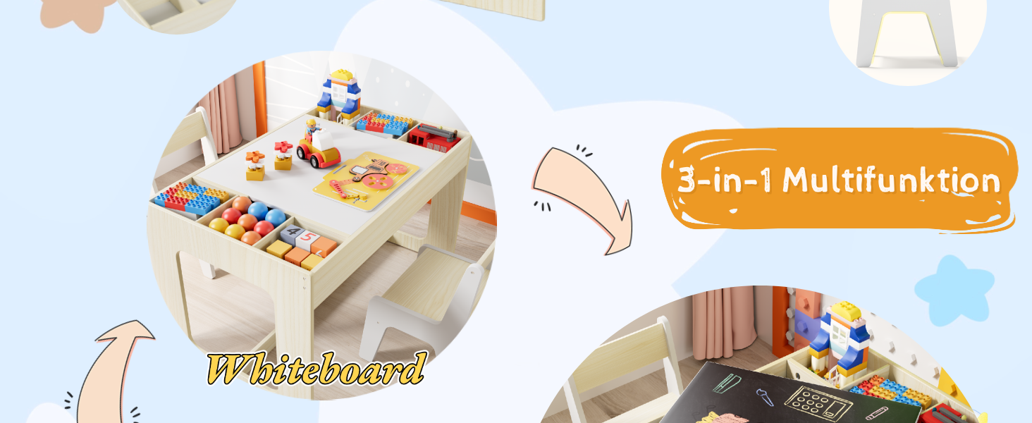 Дитячий стіл та стільці Mamizо з місцем для зберігання, набір для дитячої кімнати, школи, дитячого садка, від 3 років (білий)