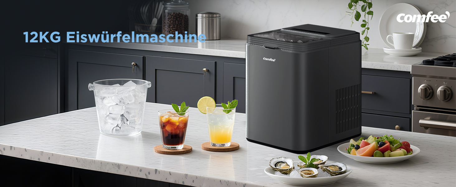 Льодогенератор Comfee RCI12GY1EU(E) 12 кг/24 год, 1.3 л, самоочищення, чорний