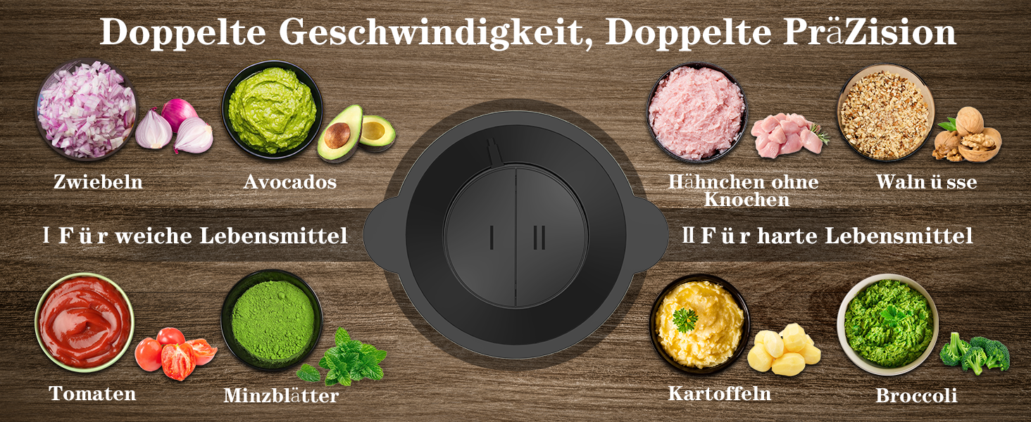 Електричний подрібнювач для кухні [500W] з нержавіючою сталлю, 2L чаша (скло+нержавіюча сталь) – кухонний комбайн для дитячого харчування, м'яса, овочів, цибулі (мідний двигун)