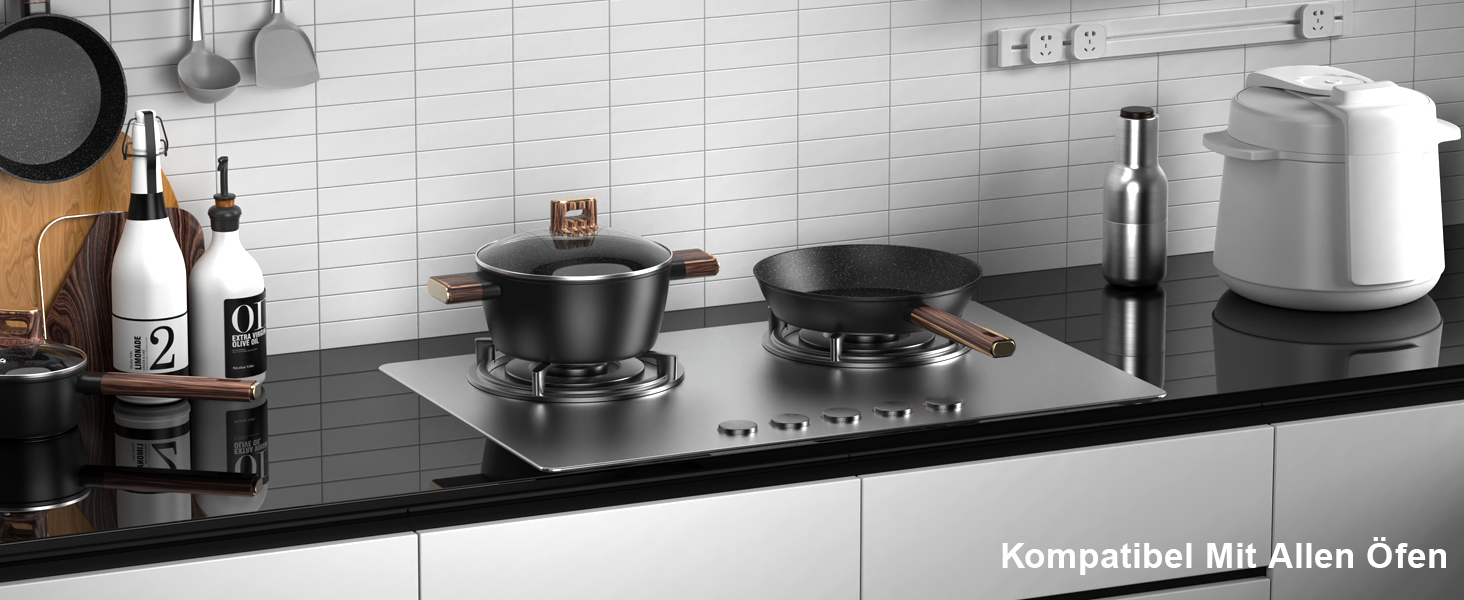 Набір каструль та сковорідок Topbooc 11 предметів: каструлі з нержавіючої сталі з кришкою 16/20/24 см, сковорода 20/28 см, глибока сковорода 24 см, антипригарне покриття, для індукційних плит, PFOA та PFOS-free, з алюмінію