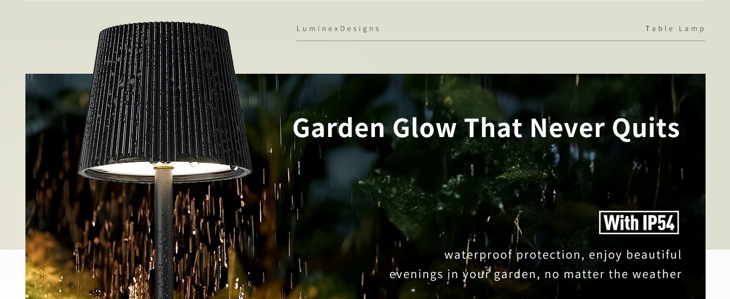 LED настільна лампа LuminexDesigns бездротова з акумулятором 5200mAh – димерна нічна лампа з тривалим часом роботи, IP54 вологостійка – для спальні, офісу, саду, декору, біла (3000K/4500K/6000K)