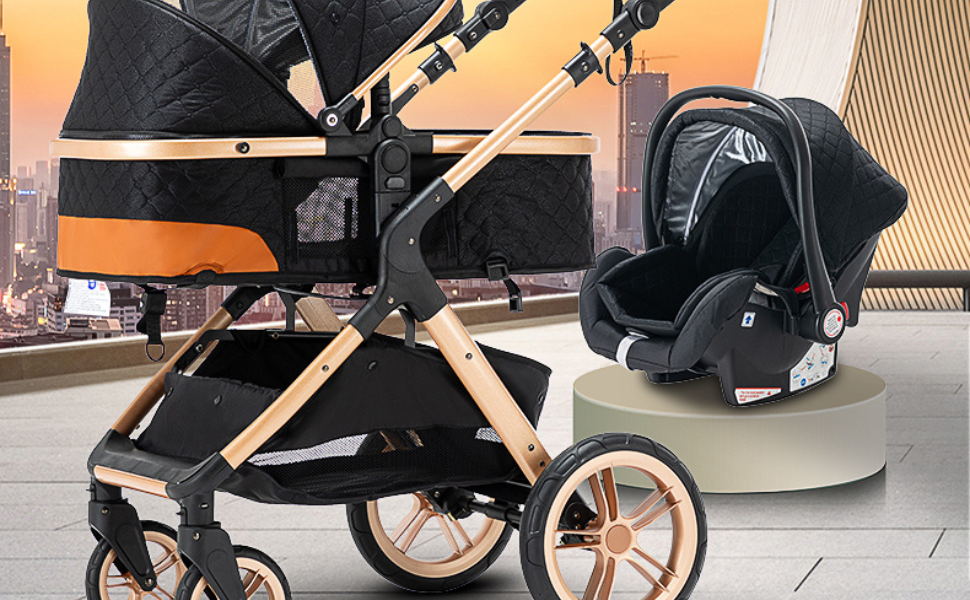 Дитяча коляска Glokid 3 в 1, комбінована модель з речною системою, переносна сумка для переодягання, москітна сітка, дощовик, теплий мішок, складна конструкція, положення для сну, рожевий колір (GPHX1)