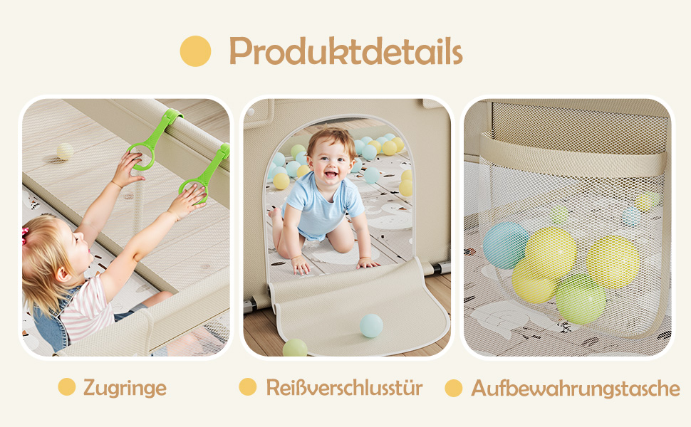 Ляльковий будиночок для малюків з матрацом, бежевий 120x120 см. Безпечний ляльковий будиночок для дитячої кімнати з дихаючим сіткою та фіксаторами.