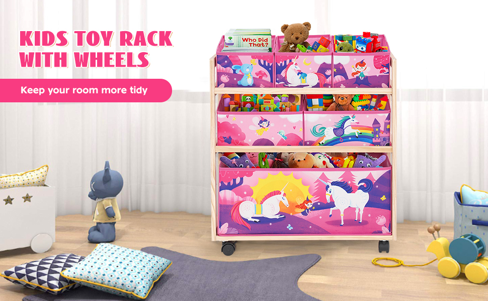 Органайзер для іграшок HOMCENT з колесами та 6 контейнерами великої місткості для дитячої кімнати, дівчачої кімнати
