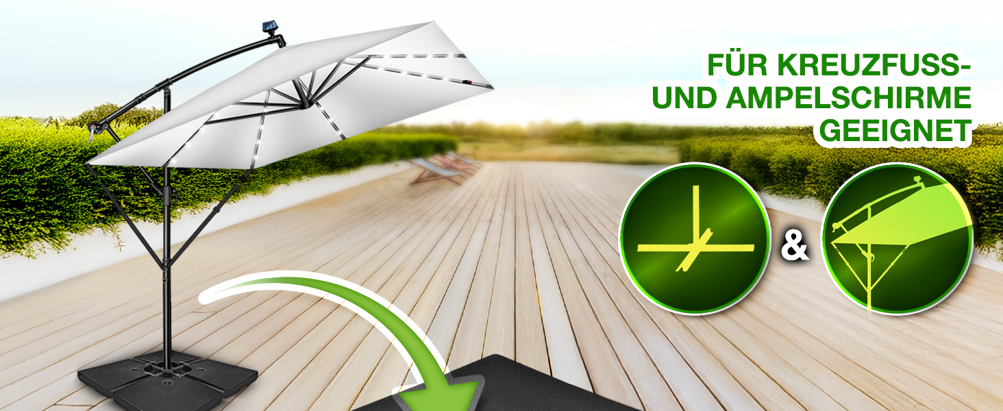 Підставка для парасольки Tillvex® 90 літрів / 120 кг – 4 частини для парасольки-намету з металевим з'єднувачем | Заповнюється водою або піском | Чорна, стійка до погодних умов