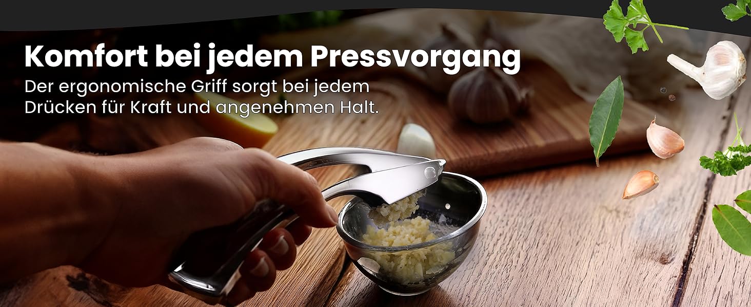 Прес для часнику та імбиру з нержавіючої сталі | Без очищення | Легко миється | 5 років гарантії | Для дрібного подрібнення
