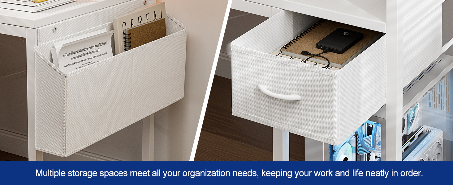 Ігровий стіл Grandder 120 см з розеткою та LED-підсвіткою, білий. Комп'ютерний стіл з регульованими полицями та ящиком, для дому та офісу 120 x 50 см