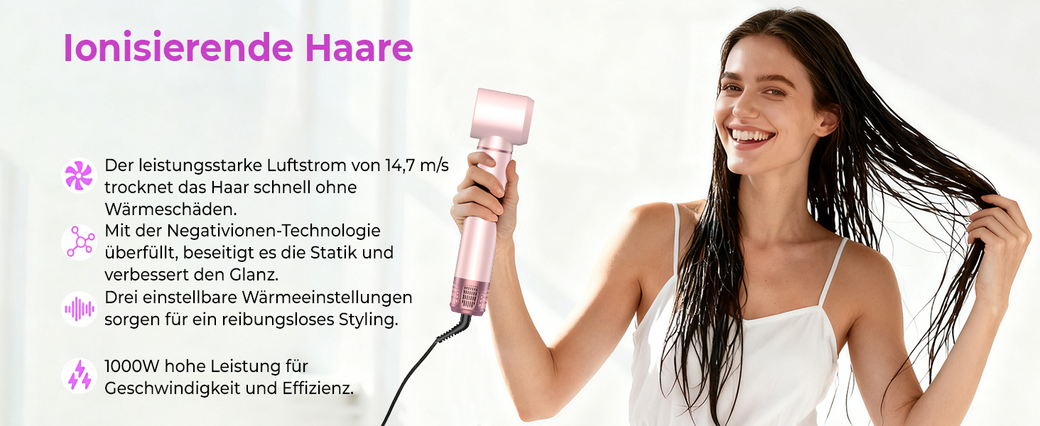 Airstyler 5 в 1: Фен-щітка для волосся з насадкою для локонів, чорно-золотий (5 в 1: Рожевий) - професійний стайлер для укладання