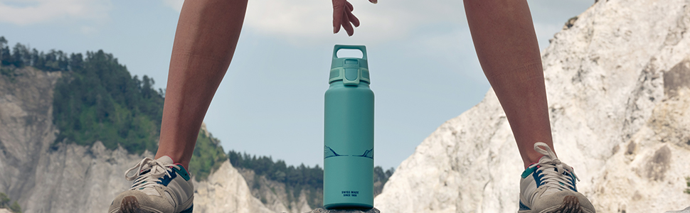 Алюмінієва пляшка для пиття SIGG - WMB Pathfinder-сертифікована з нульовим викидом вуглецю-підходить для газованих напоїв-Герметична-легка-не містить бісфенолу А - 1л льодовикова одиночна