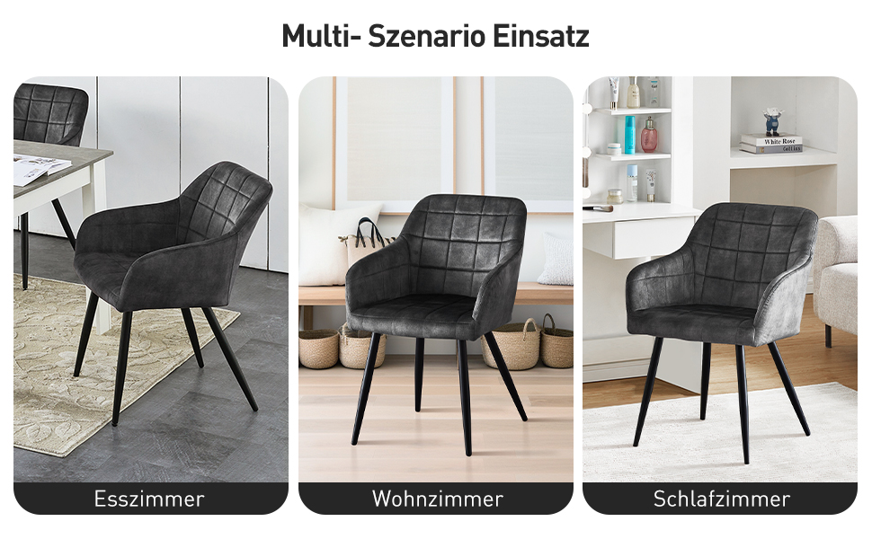 CLIPOP Комплект стільців для їдальні (6 шт.), з підлокітниками, штучна шкіра, для кухні, вітальні, сірий велюр