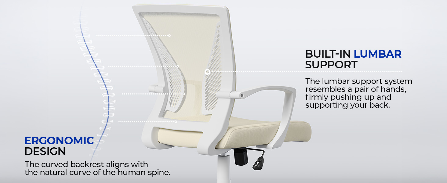 Офісний стілець Yaheetech ергономічний з сітчастою спинкою, регульований, з підлокітниками, бежевий, до 136 кг