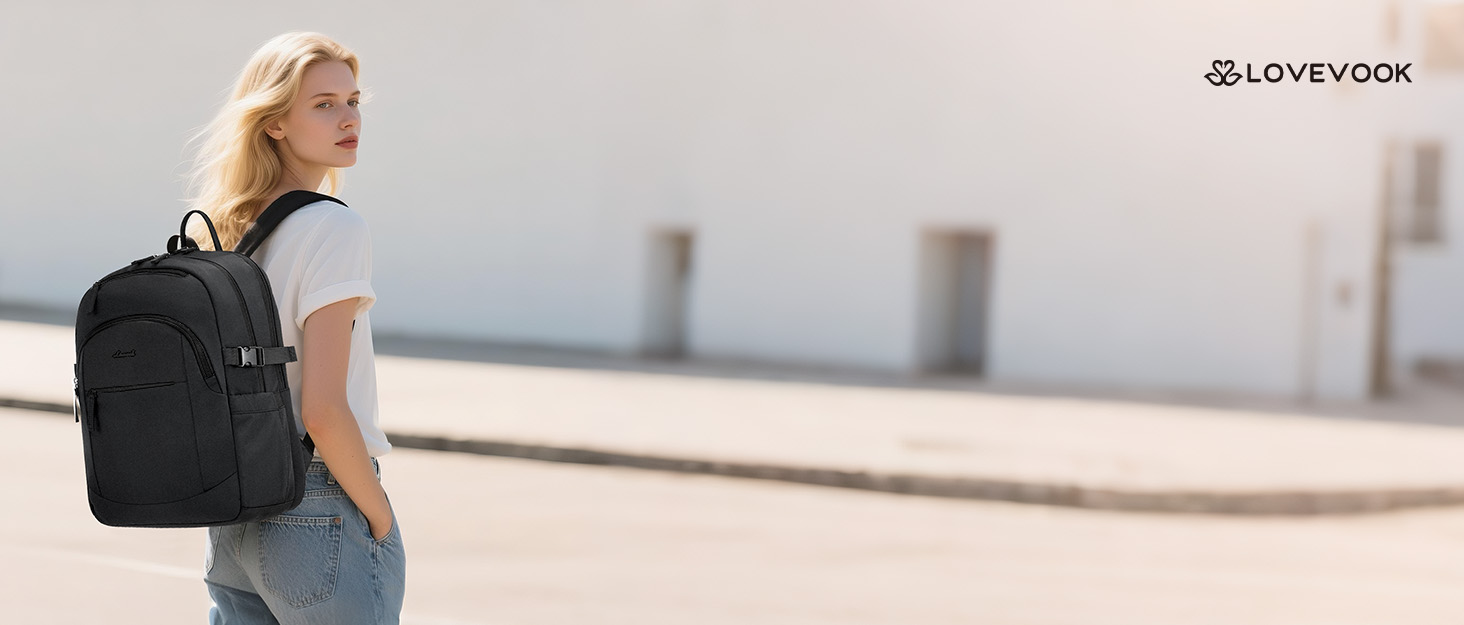 LOVEVOOK Рюкзак для ноутбука 17,3 дюйма, водонепроникний, для жінок та чоловіків, чорний