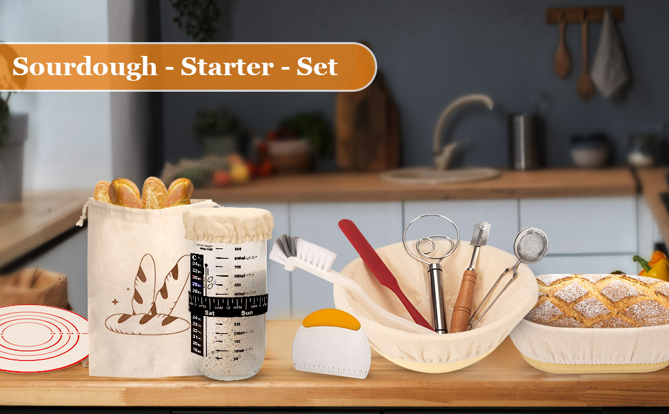 Набір для закваски з 16 частин: гнійники з силікону (круглі та овальні), скляні ємності для закваски - для професійного та домашнього випікання