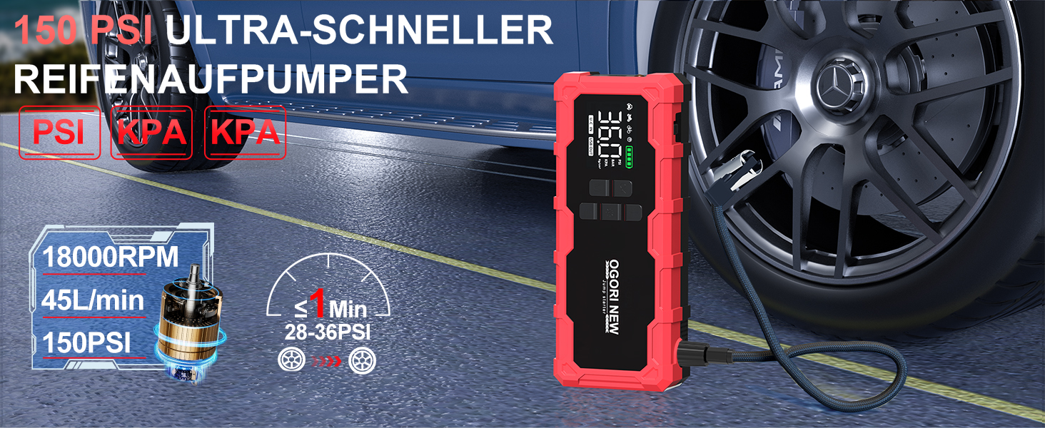 Powerbank для авто Starthilfe 6000A з компресором та LED-ліхтариком, 12V, для 8L бензину/10L дизеля