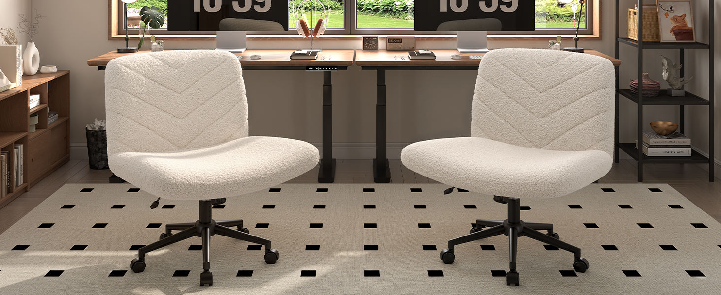 Офісне крісло Yaheetech з роликами, регульоване по висоті, з широким сидінням та середньою спинкою, для офісу та спальні, з колесами (слонова кістка)