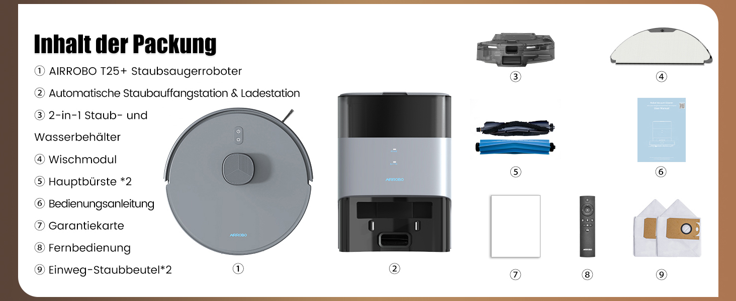 Робот-пилосос AIRROBO T25+ з вологою, LiDAR, 5500Pa, 240хв, керування через додаток, для тварин, чорний