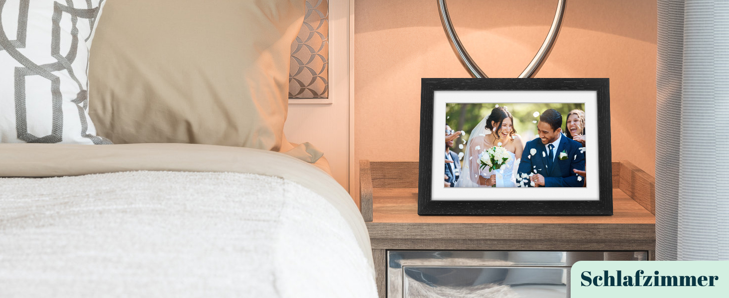 Цифровий фоторамка Eptusmey 10.1 дюйма з Wi-Fi, корпус з дуба, 32GB, IPS Touchscreen, підтримка Uhale APP, для подарунків, білий дуб