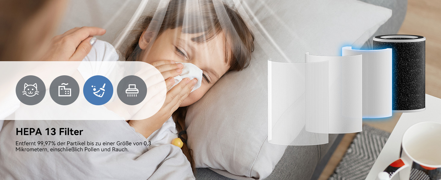 Повітряний фільтр з підтримкою Matter, сумісний з Apple Home, Alexa, Google Home, Home Assistant, HEPA фільтр H13, миючий попередній фільтр, функція ароматерапії, еко-режим для 62м² та 83м²