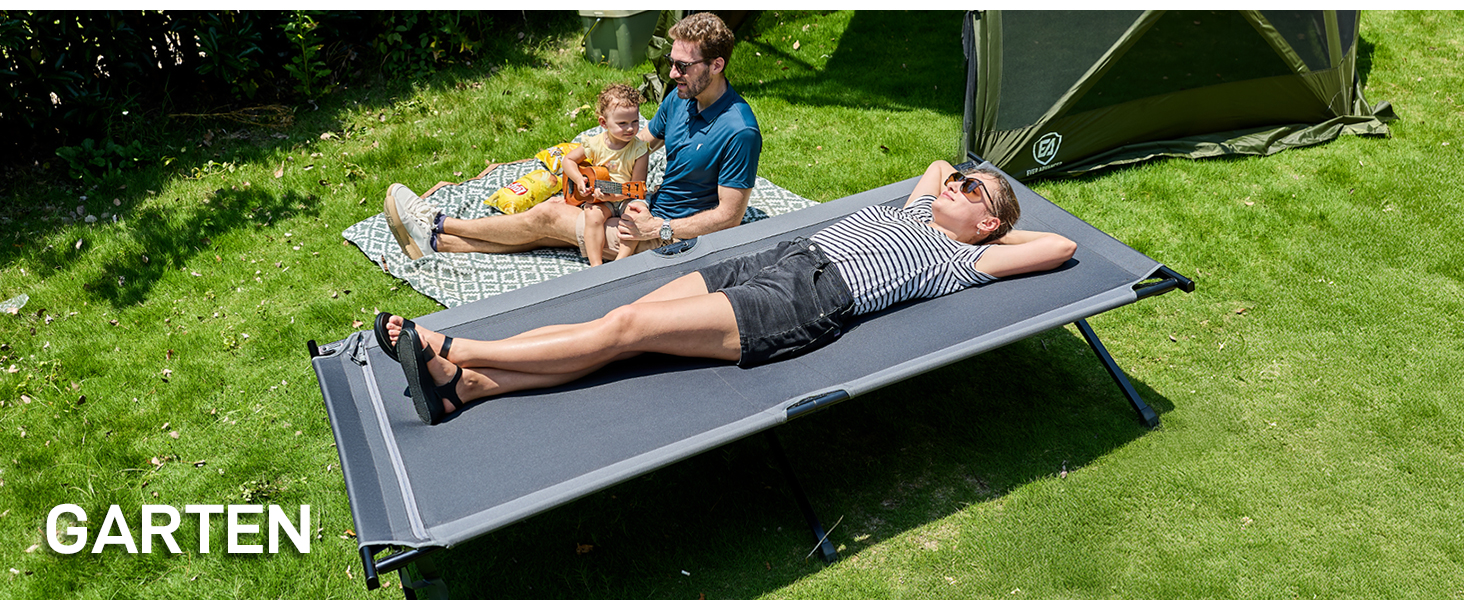 Розкладне ліжко для кемпінгу EVER ADVANCED XXL (214x106 см), посилене кемпінг-ліжко до 300 кг, сіре