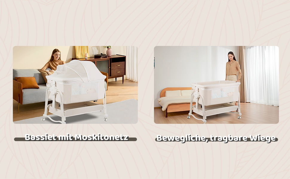 Дитяче ліжко-манеж 4 в 1 з регулюванням по висоті, з коліщатками та москітною сіткою, сірий колір