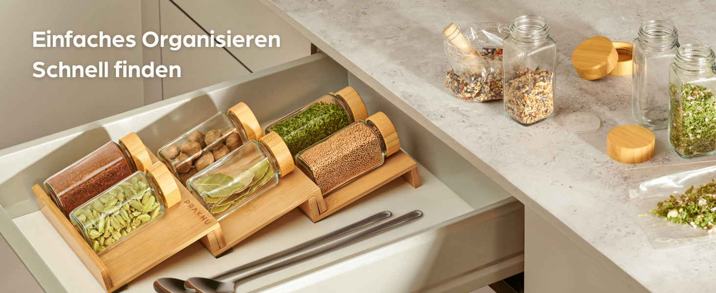 Набір контейнерів для спецій Praknu з бамбуковими кришками (24 шт.) - Організатор спецій з дозатором, 120 мл, з етикетками, щіткою та дерев'яною ложкою (12 шт. з полицею)